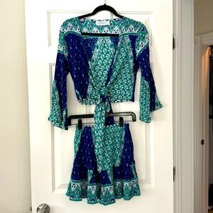 Medium and pretty blue and green halter top and matching skirt